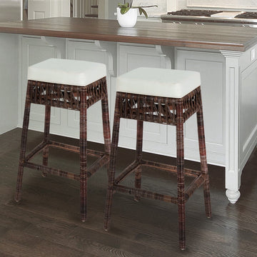 Bali Rustic Bohemian Hyacinth/Wood Backless Counter Stool - JONATHAN Y